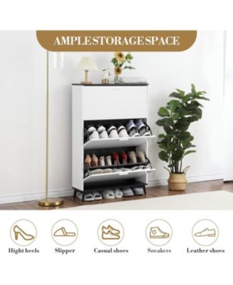 47 inch Farmhouse Shoe Cabinet with 3 Flip Drawers - Freestanding Narrow Entryway Storage Shoe Rack Organizer for Hallway