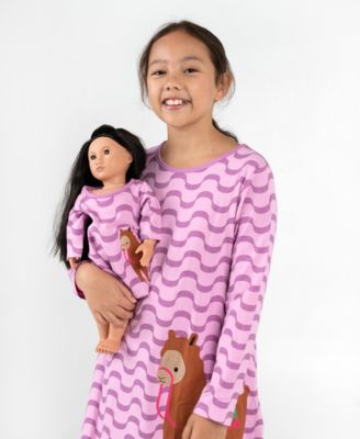 Little Girls 6-14 Matching Doll Long Sleeve Cotton Crew Neck A-Line Dress