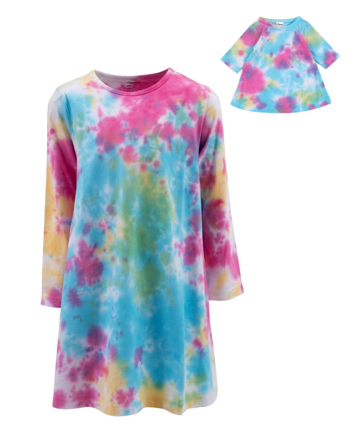Little Girls 6-14 Matching Doll Long Sleeve Cotton Crew Neck A-Line Dress