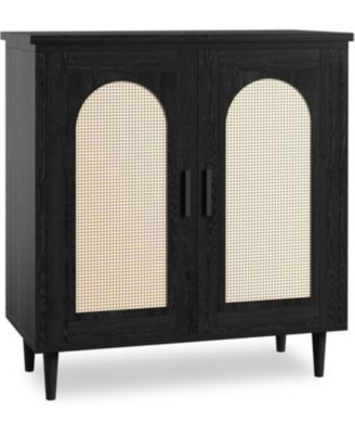 Rattan Accent Sideboard Console Table for Hallway Dining Room Kitchen with Adjustable Storage