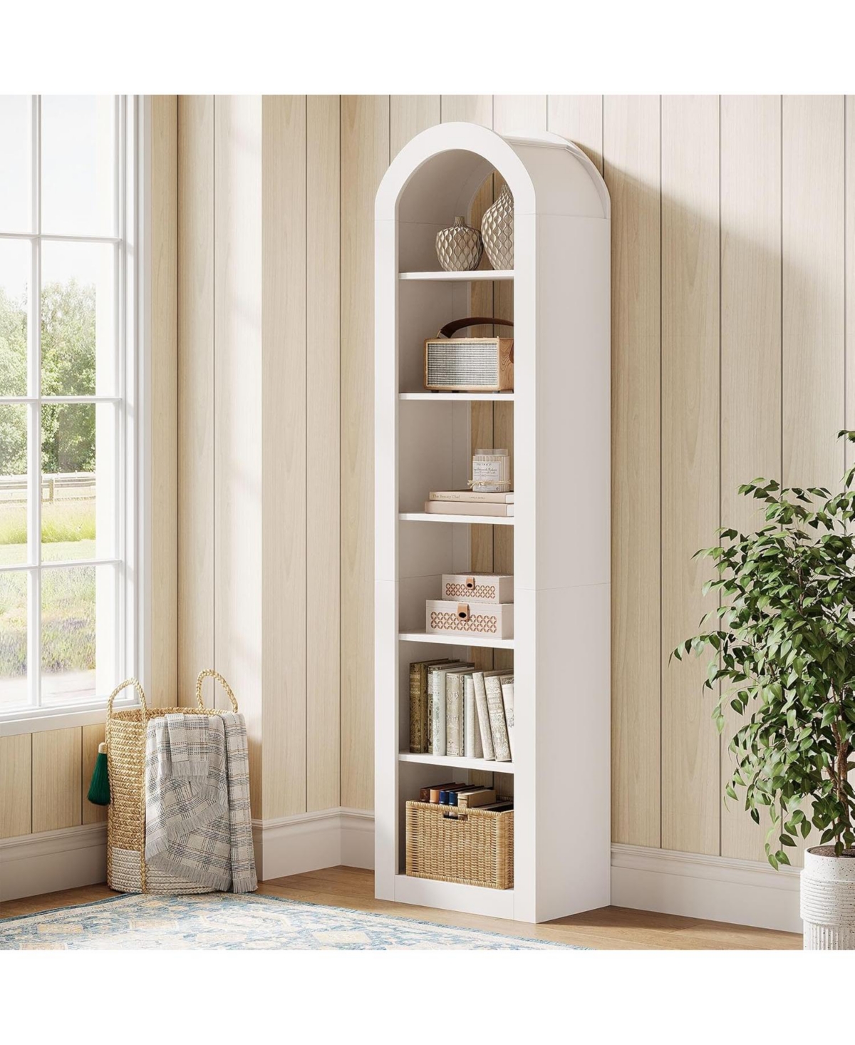 Tribesigns 74.8" Tall Arched Bookshelf, 6-Tier Narrow Open Bookcase(1 Pc)