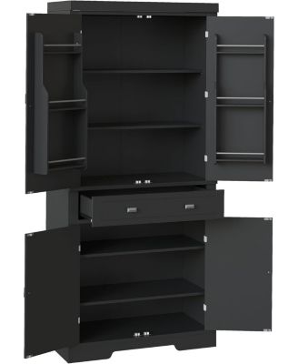 72" Kitchen Pantry Cabinet with Drawer, Doors and Shelves, Wood Farmhouse Storage Cabinet, Large Storage Cupboard for Living Room