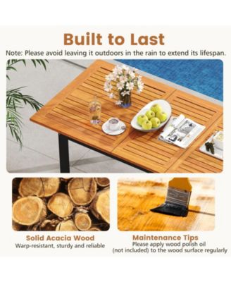 7-Piece Patio Furniture Set Outdoor Dining Chair Set for 6 w/ Acacia Wood and Metal Frame