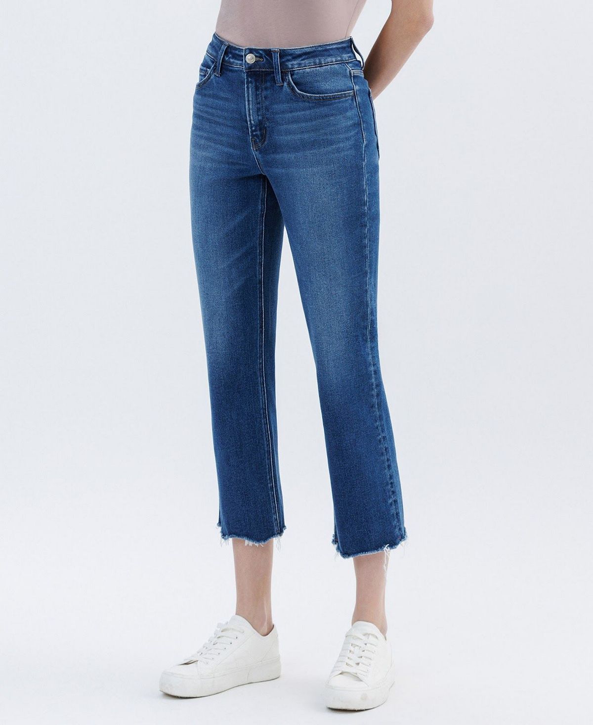 Vervet Women's High Rise Uneven Hem Crop Straight Jeans view 4 — MAYCSS fashion products