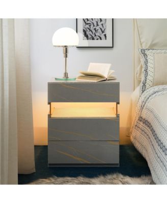 LED Nightstands with 3 Storage Drawers, Modern Bedside Tables with Acrylic Board LED Lights, End Table for Bedroom