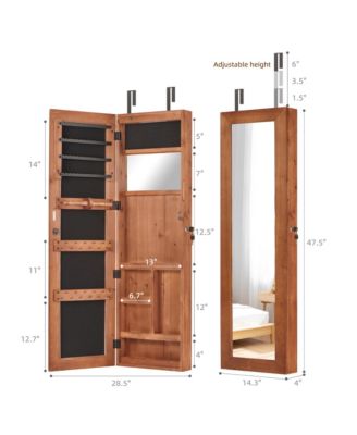Mirror Jewelry Cabinet with LED Lights, Lockable Wall/Door Mounted Jewelry Armoire Organizer for Bedroom