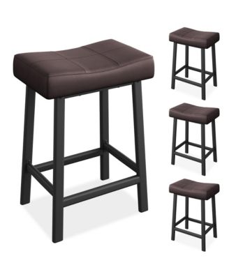 Counter Height Bar Stools Set of 2, PU Leather Barstools with Heavy Duty Metal Legs