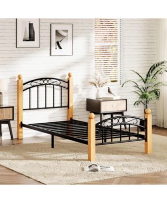 Twin Size Bed Frame with Headboard, Twin Platform Bed Frame Wooden Slat Support, No Box Spring Needed, Noise Free Sleep
