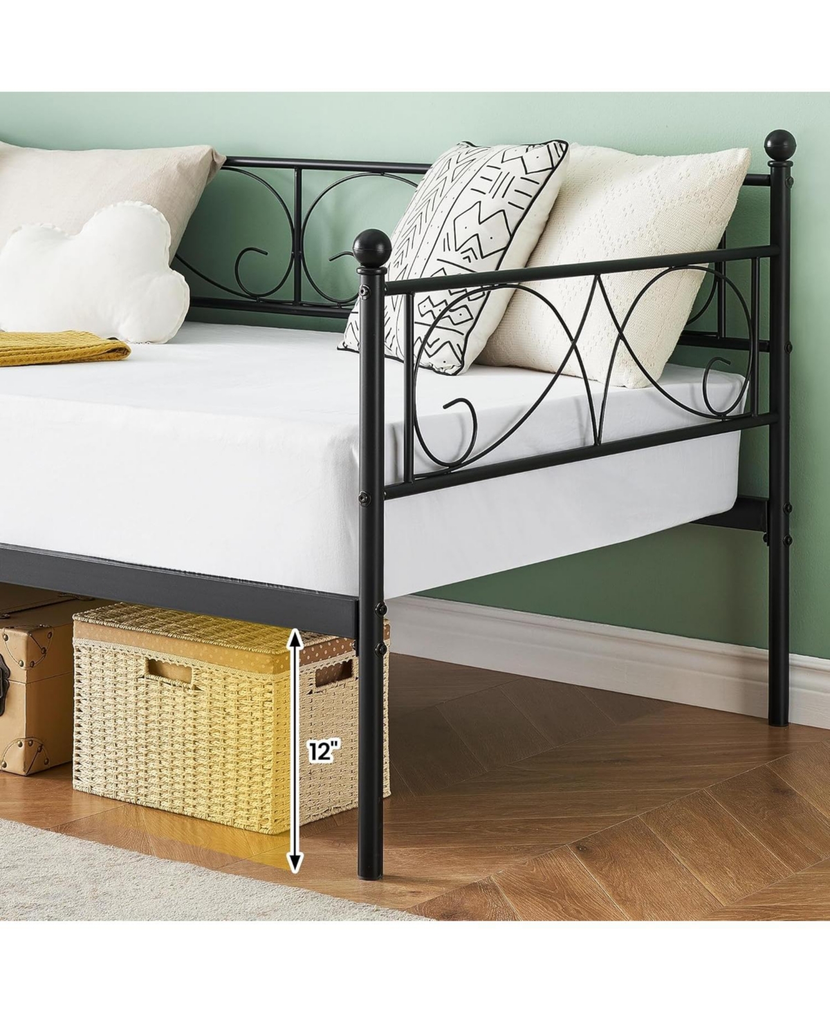 gaomon Daybed Frame, Metal with Floral Headboard, Heavy Duty Steel Slats Supports, Modern Twin Bed Frame for Living Room, Guest Room