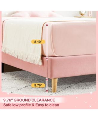 Twin Bed Frame, Velvet Upholstered Platform Bed with Wave Headboard for Girls/Kids, Easy Assembly, Wooden Slats Support, No Box Spring Needed