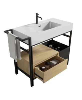 36'' Industrial Bathroom Vanity with White Artificial Stone Sink, Modern Freestanding Bathroom Vanity without Faucet