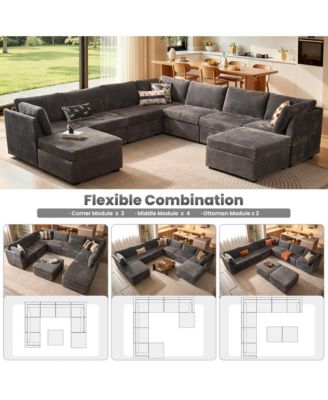 9-Piece Modular Sectional Sofa Couch with Chaise Ottomans, Comfy Plush Corduroy Cloud Couches, Modern Deep Seat Sofas Set for Living Room