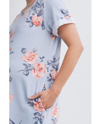 Maternity Floral Short Sleeve T-Shirt Dress with Pockets