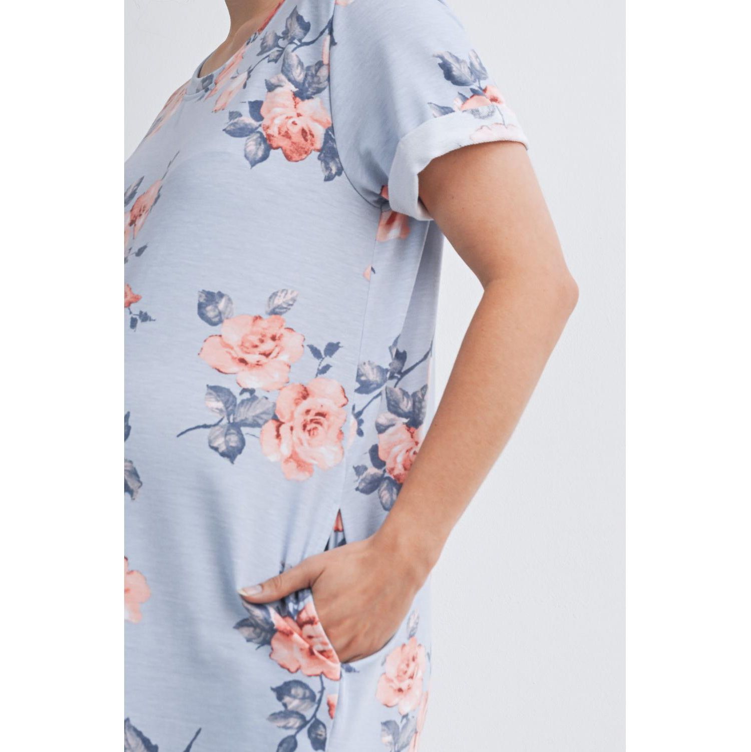 Women's Floral Short Sleeve T-Shirt Dress with Pockets