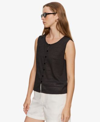 Women's Crewneck Button-Front Textured Top