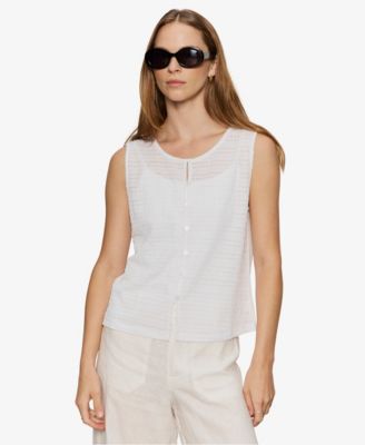 Women's Crewneck Button-Front Textured Top