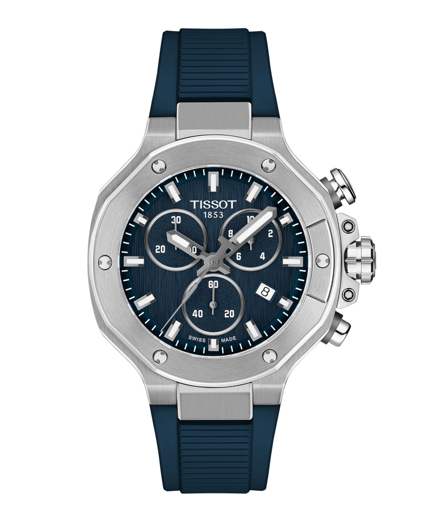 Unisex Quartz Chronograph Blue Dial Rubber Strap Watch, 38mm