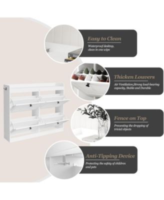 Large Shoe Storage Cabinet with 4 Flip Drawers Slim Shoe Organizer with Wooden Legs Freestanding Hidden Shoe Rack for Entryway Hallway Bedroom