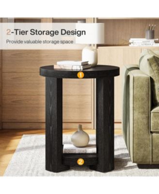 Round Side Table, 2-Tier End Table for Living Room & Bedroom