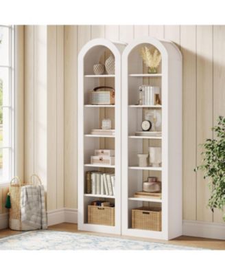 6-Tier Narrow Bookshelf, 74.8" Tall Arched Bookshelf, for Small Space, Home Office(2 PCS)