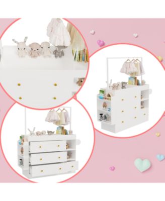 Modern Baby Changing Table with Drying Rack 3 Deep Drawers and Storage Shelves Multi-Functional Nursery Dresse