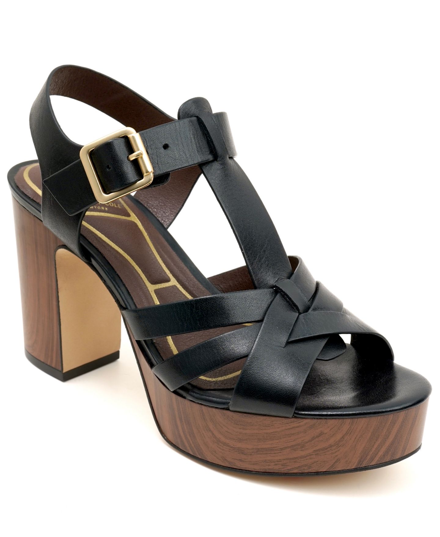 Женские сандалии Kenneth Cole New York Lotus Platform Dress Sandals, цвет: Чёрный кожаный — фото 1