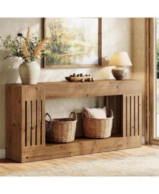 63-Inch Sofa Table, Solid Wood, Vertical Stripe Legs