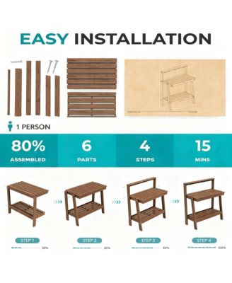 Outdoor gardening 3-tier shelf with angled legs and hooks