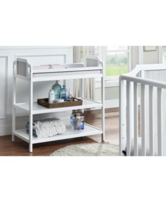Modern Changing Table White Graystone Finish with Two Shelves and 4 Side Safety Rails for Nursery