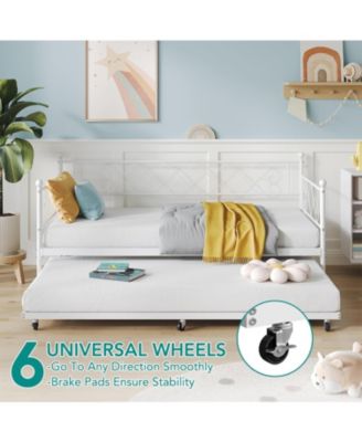 Daybed with Trundle Metal Twin Headboard Sofa Bed Metal Slats Bedroom Living Room Guest Room