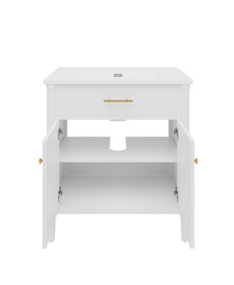 31 Inch Modern Freestanding Bathroom Vanity with Ceramic Sink, MDF Cabinet, Soft Close Doors, Solid Wood Legs