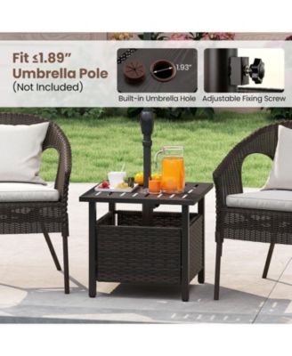Outdoor PE Wicker Side Table with Umbrella Hole