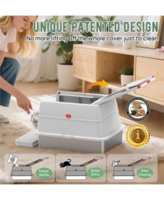 LTMATE Stainless Steel Litter Box with Lid,with Triple Pedal, Non-Sticky, Anti-Leakage