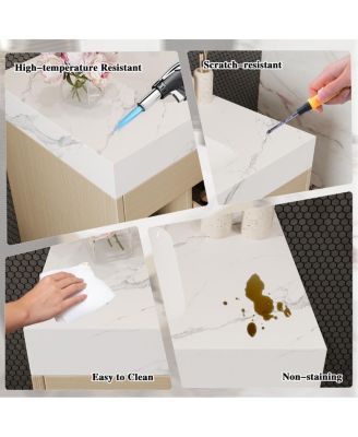 29.9" Floating Bathroom Vanity with Ceramic Sink, Sintered Stone Top, 2 Soft Close Drawers, Wall Mounted for Small Bathrooms