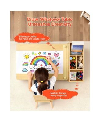 Kids Art Table and Chair Set with 3-Tier Storage Cabinet