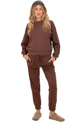Women's Heather Grey Fleece Long Sleeve Pullover & Jogger Set