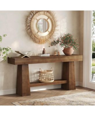 Solid Wood Console Table, 63-Inch EntrywayTable with Storage, Long Wooden Sofa Table Behind Couch for Entryway, Hallway, Foyer, Living Room