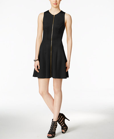 Bar III Zip-Front Fit & Flare Scuba Dress, Only at Macy's