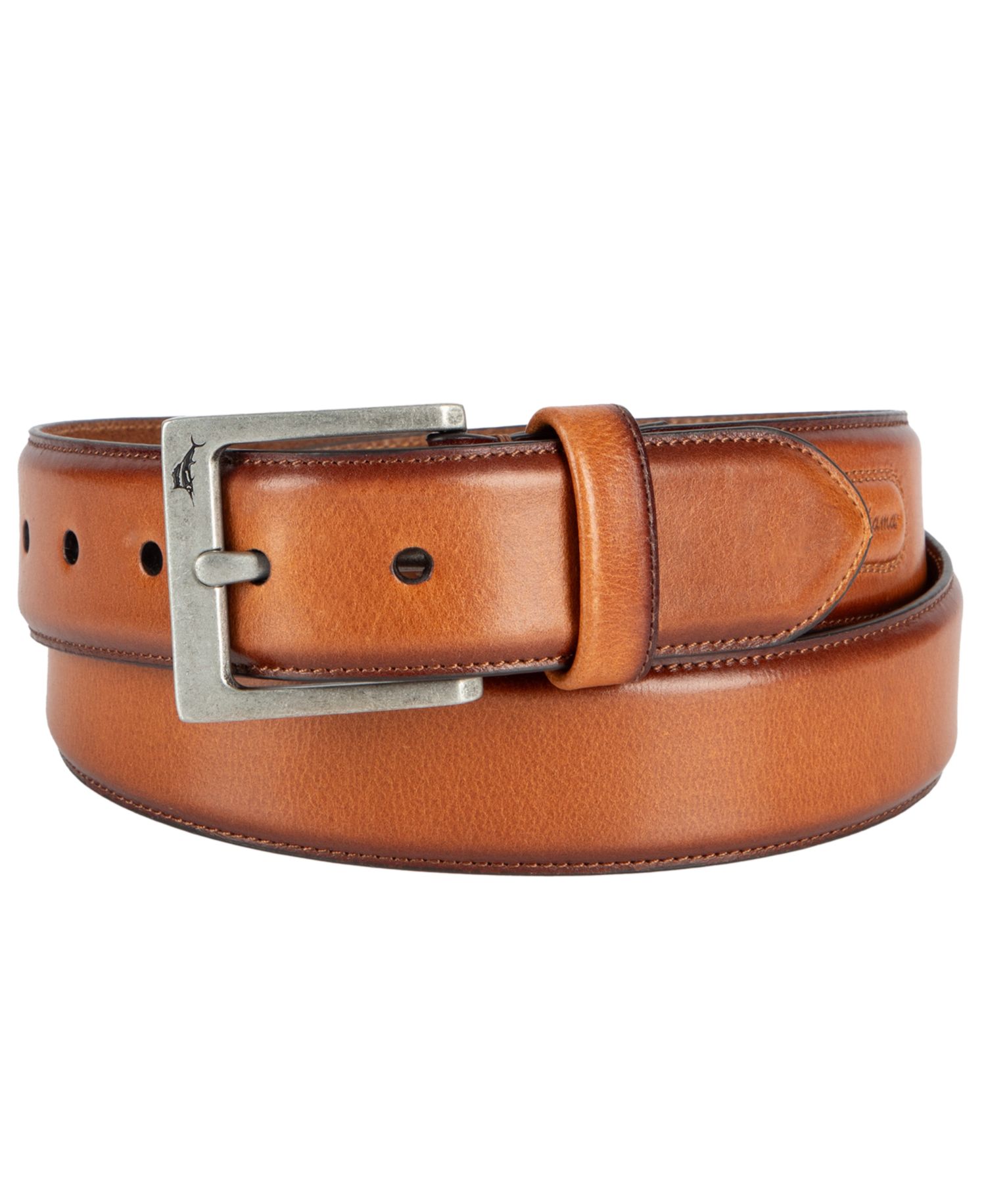Men's Classic Casual Leather with Burnished Edges Belt