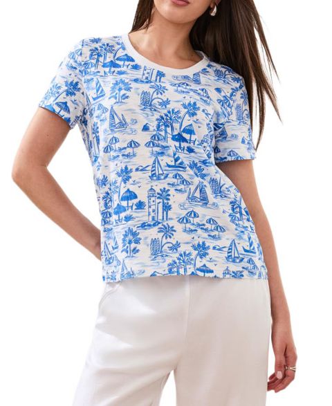 Женский топ TRIBAL Printed Crew Neck, цвет: Королевский синий