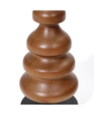 2-Piece Birch Wood with Metal Pillar Candle Holder Set