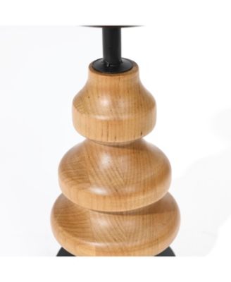 2-Piece Birch Wood with Metal Pillar Candle Holder Set