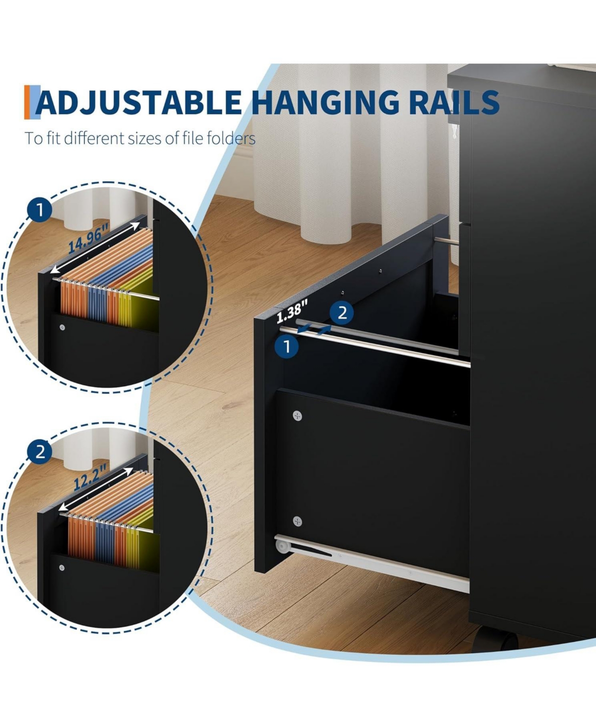 gaomon 3-Drawer Rolling File Cabinet with Lock