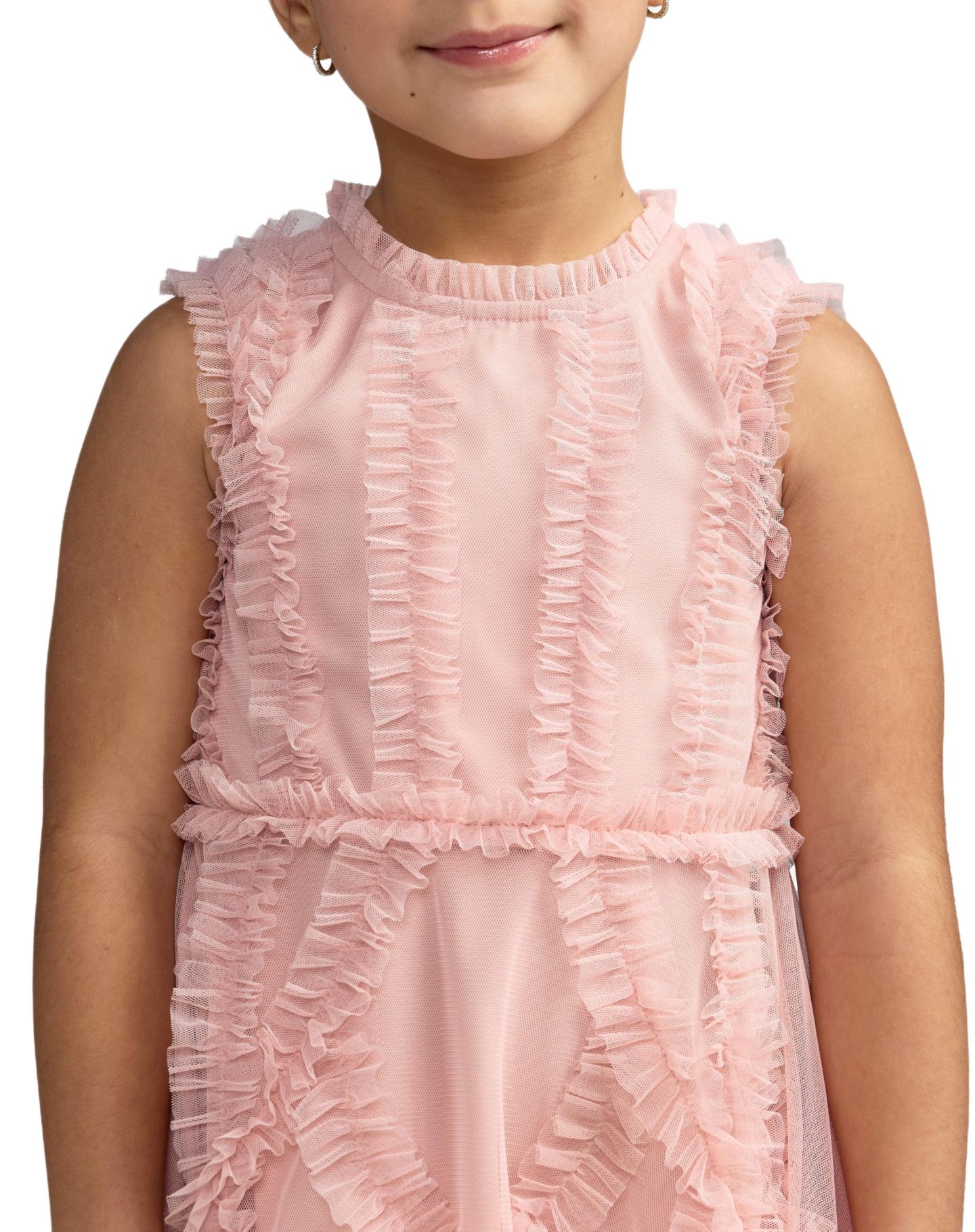 Платье Mac Duggal High Neck Sleeveless Micro Ruffle Mini Dress для девочек, цвет: Розовый — фото 3