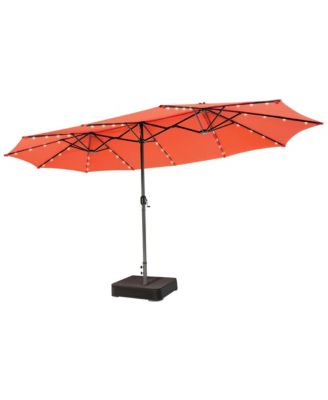 Outdoor 15' Double-Sided Patio Umbrella 48 Solar LED Lights Crank and Base