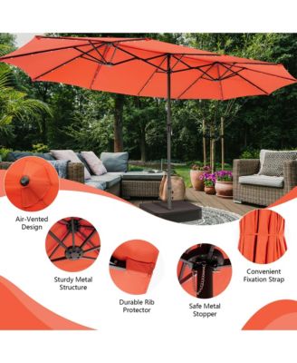 Outdoor 15' Double-Sided Patio Umbrella 48 Solar LED Lights Crank and Base