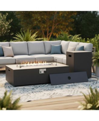 2-Piece Outdoor Fire Table Set 42.9 Inch Rectangle Gas Firepit with Tank Cover