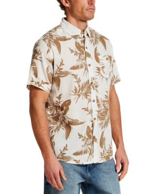 Men's Short-Sleeve Button Down Print Linen Cotton Shirt
