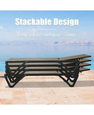 Lounge Chairs Set, Aluminum Adjustable Outdoor Chaise Lounge with Wheels, 2 Poolside Chairs,1 Side Table, Textilene