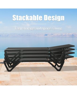 Lounge Chairs Set, Aluminum Adjustable Outdoor Chaise Lounge with Wheels, 2 Poolside Chairs,1 Side Table, Textilene